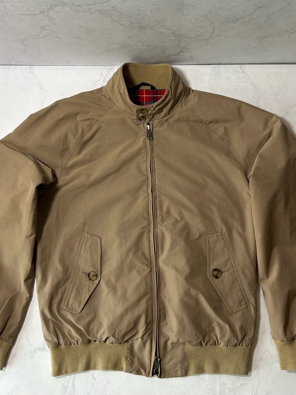 Baracuta G9 Harrington Jacket Tan Beige Size 40 Made in England Fraser Tartan